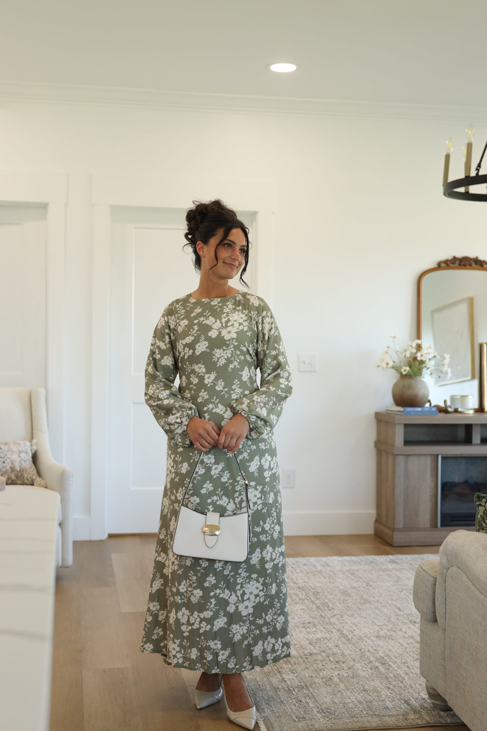 sage green dress with white flowers Giovanna white and sage wedding dress