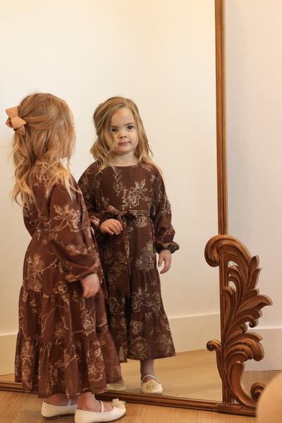 girls brown floral dress Burnt Orange Floral Flower Girl Dress or any Special Occasion 6 / Dress/Plain Sash